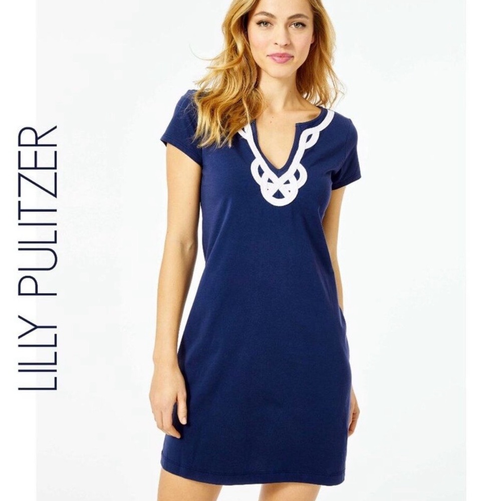 NWT LILLY PULITZER BREWSTER T-SHIRT DRESS NAVY WITH WHITE CORD SIZE XXS